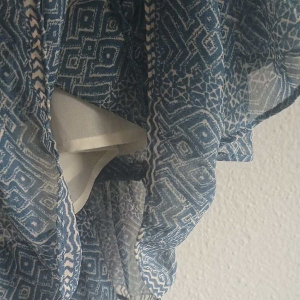 Lucky Brand Blue And White Women's Size M Blouse Cottagecore Top Off Shoulder - Picture 7 of 10